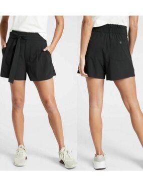 Athleta Skyline Belted Short Women 6 Black Gray Paperbag Mid Rise Tie Front 4"